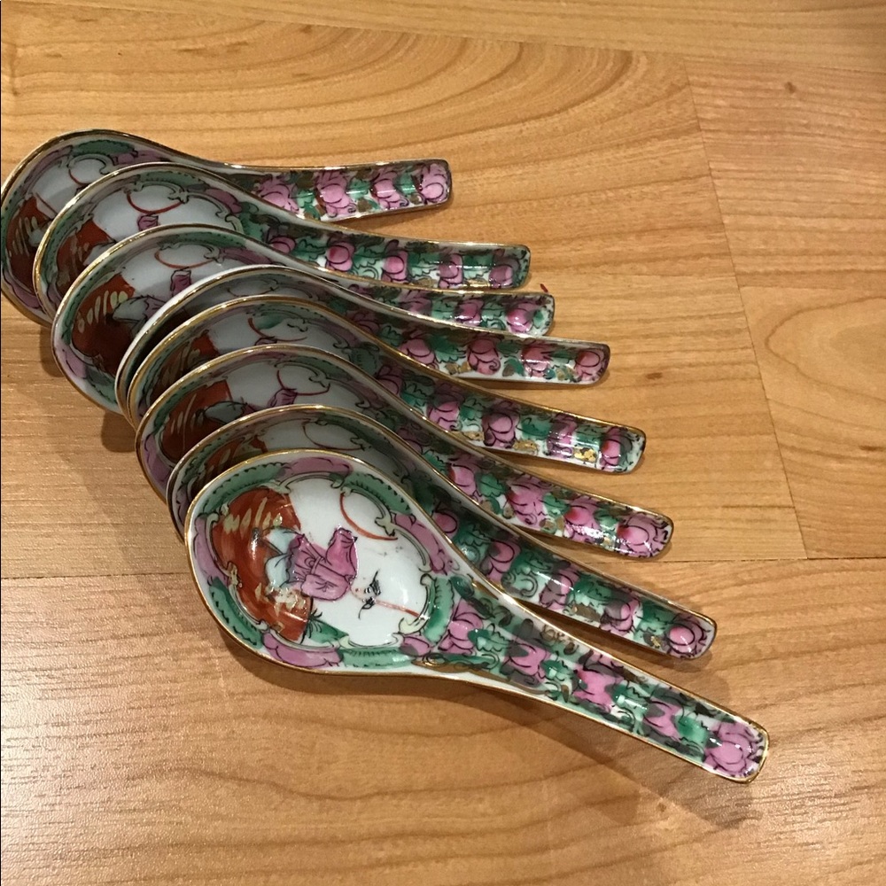 8 vintage canton family rose medallion spoons